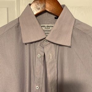 Spier & Mackay Blue/Orange Striped Dress Shirt Contemporary Fit 15.5